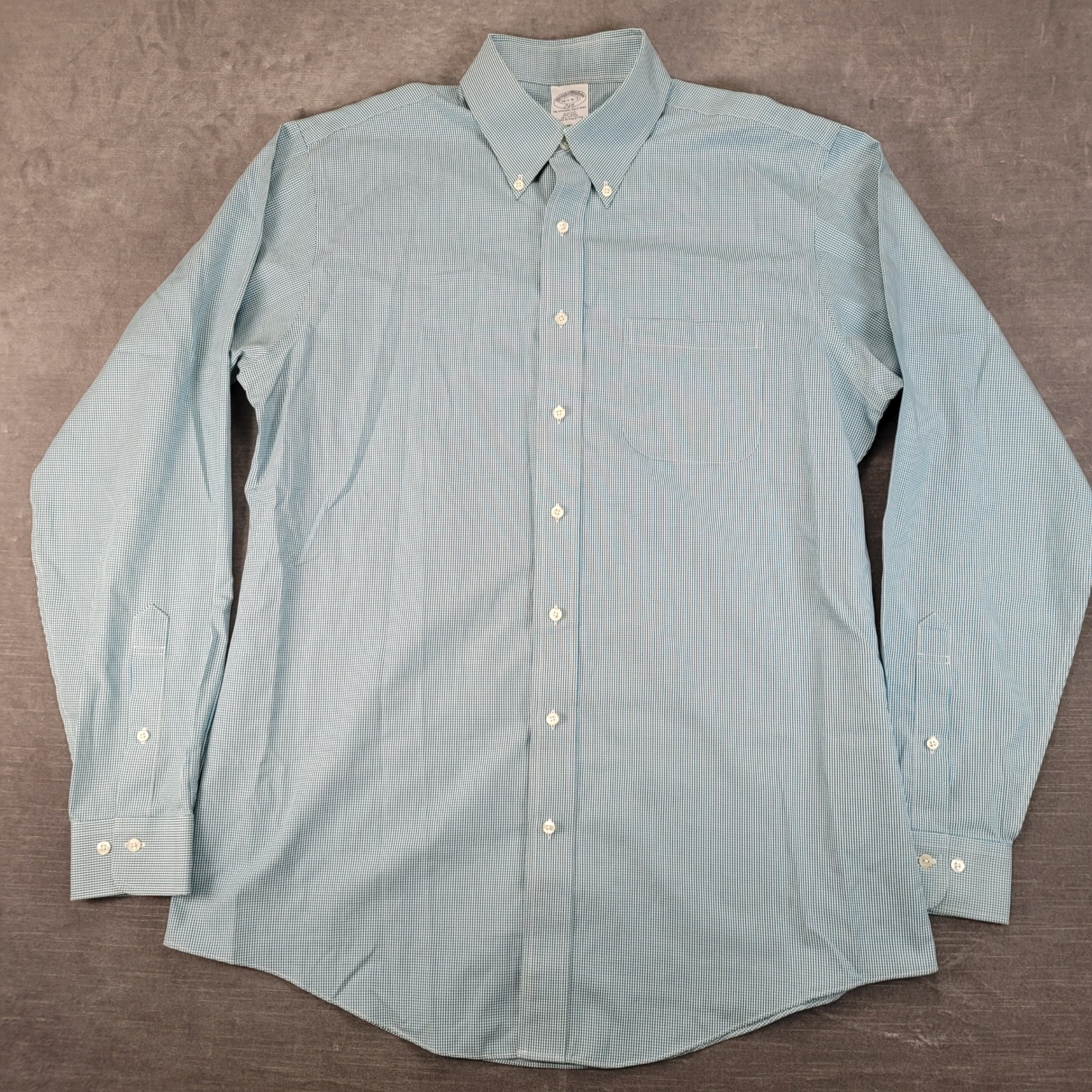 Brooks Brothers 346 Button Down Shirt Mens 16.5 36/37 Blue Gingham Slim Fit